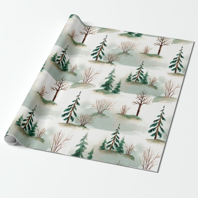 Pattern with Christmas trees, trees and bushes. Bl Geschenkpapier (Ungerollt)