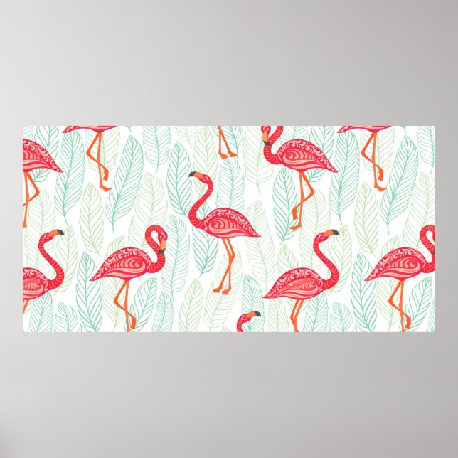 Pattern with pink flamingo ornaments on a backgrou poster (Vorne)