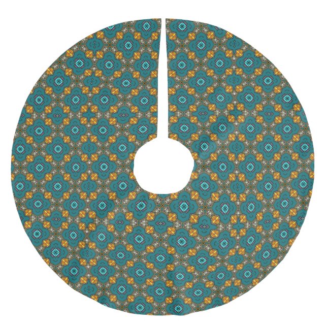 Pattern With teal,green, orange Polyester Weihnachtsbaumdecke (Vorderseite)