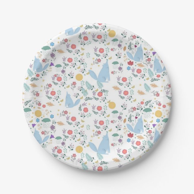 pattern wolf cartoon design pappteller (Vorderseite)