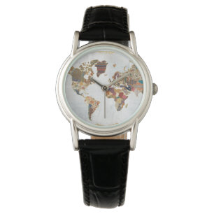 Pattern World Map Armbanduhr