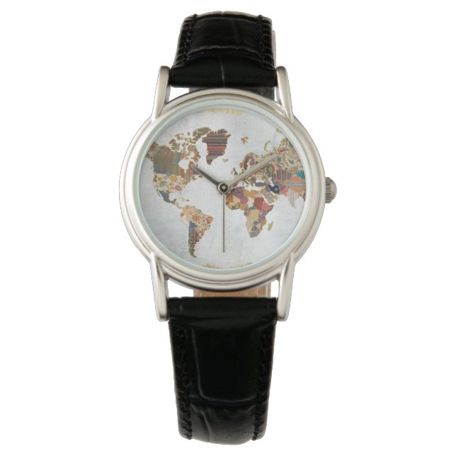 Pattern World Map Armbanduhr (Vorderseite)