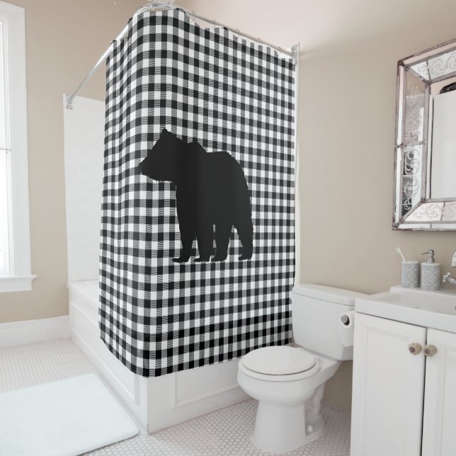 Patternduschvorhang mit schwarzem Bär Karo Duschvorhang (Beispiel)