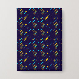 Patterned canvas and clock with a colorful  button