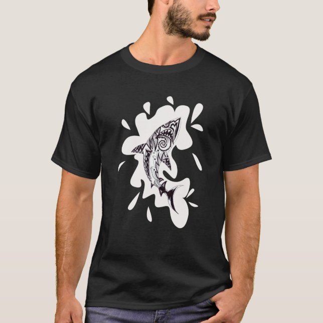 Patterned exotic shark artwork black and white Meh T-Shirt (Vorderseite)
