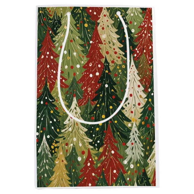 Patterned Forest of Festive Pines Mittlere Geschenktüte (Vorderseite)
