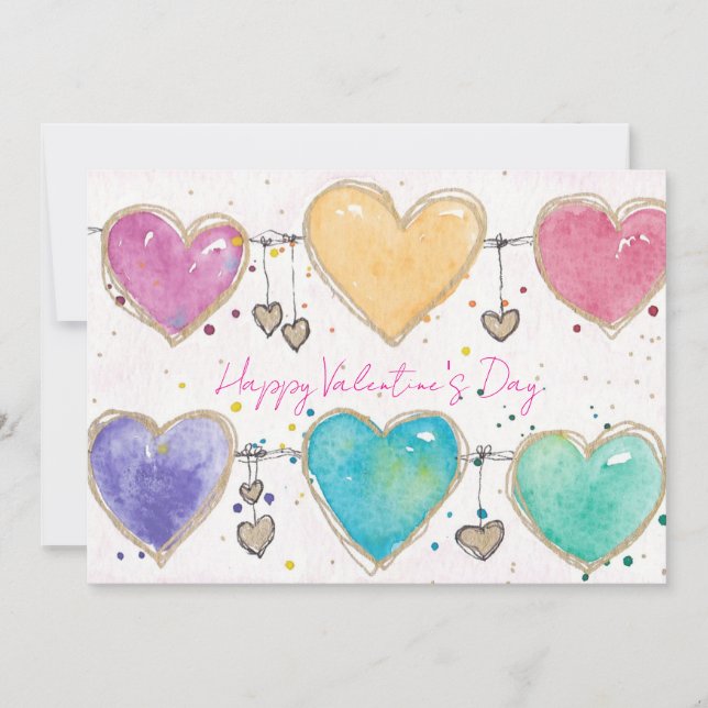 Patterned Hearts Valentine Notecard Invitation (Devant)