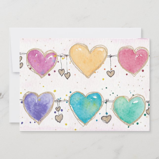 Patterned Hearts Valentine Notecard Invitation  (Devant)