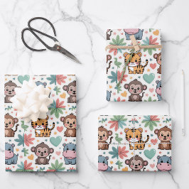 Patterned image featuring cartoon animals geschenkpapier set