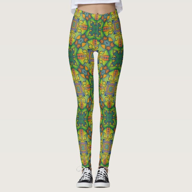 Patterngrün Leggings (Vorderseite)
