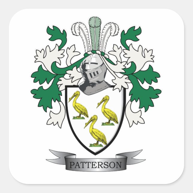 Patterson Familienwappen Coat of Arms Quadratischer Aufkleber (Vorderseite)