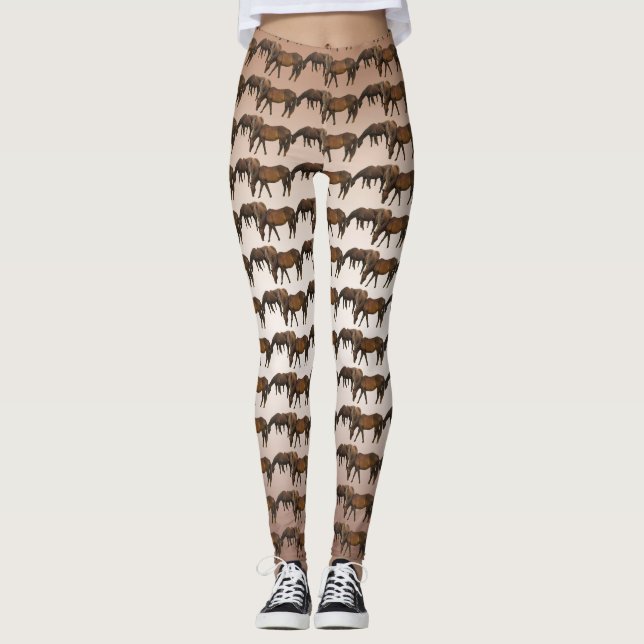 Pâturage Chevaux Brown Leggings animaux (Devant)