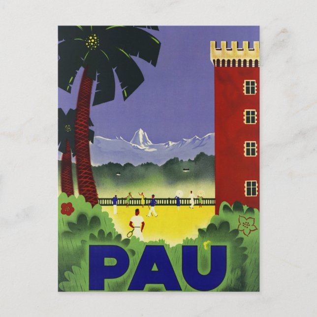 Pau France Vintage Poster 1935 Postkarte (Vorderseite)