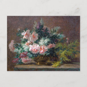 Paul Biva Peonies und Mimosa in einer Kupfervase Postkarte