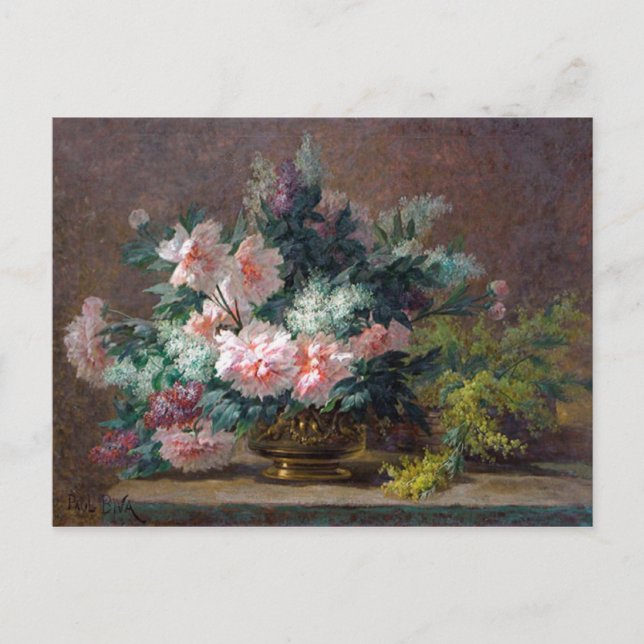 Paul Biva Peonies und Mimosa in einer Kupfervase Postkarte (Vorderseite)