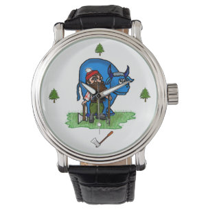 Paul- Bunyanuhr mit Bäumen und Axt Armbanduhr