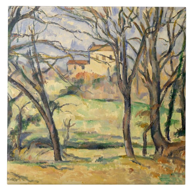 Paul Cezanne - Bäume und Häuser Fliese (Vorderseite)