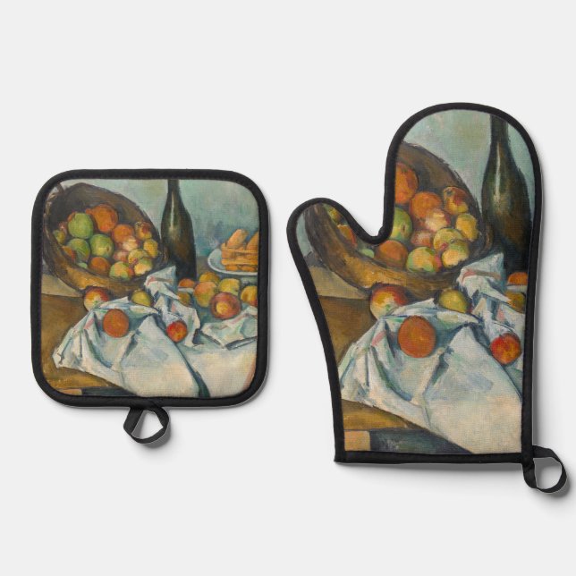 Paul Cezanne - Der Korb der Äpfel Ofenhandschuh & Topflappen-Set (Vorderseite)