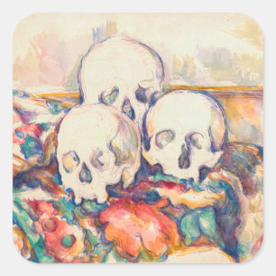 Paul Cezanne - Die drei Totenkopf-Aquarell Quadratischer Aufkleber