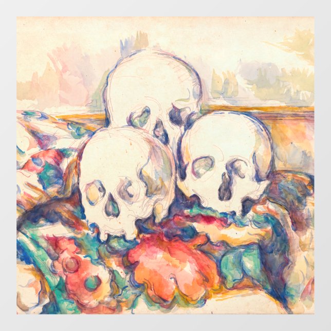 Paul Cezanne - Die drei Wasserfarben des Schädels Fensteraufkleber (Blatt)