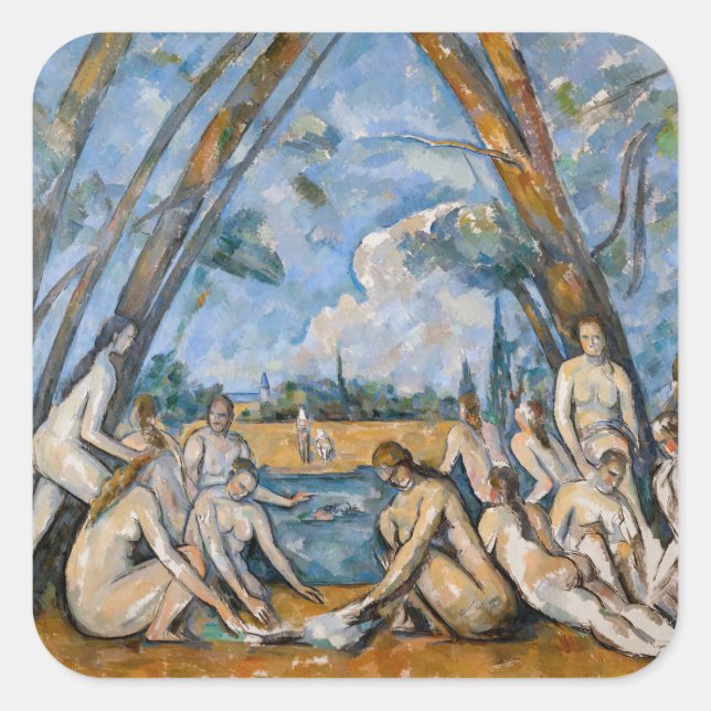 Paul Cezanne - Die großen Bathers Quadratischer Aufkleber (Vorderseite)