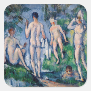Paul Cezanne - Gruppe von Badenden Quadratischer Aufkleber