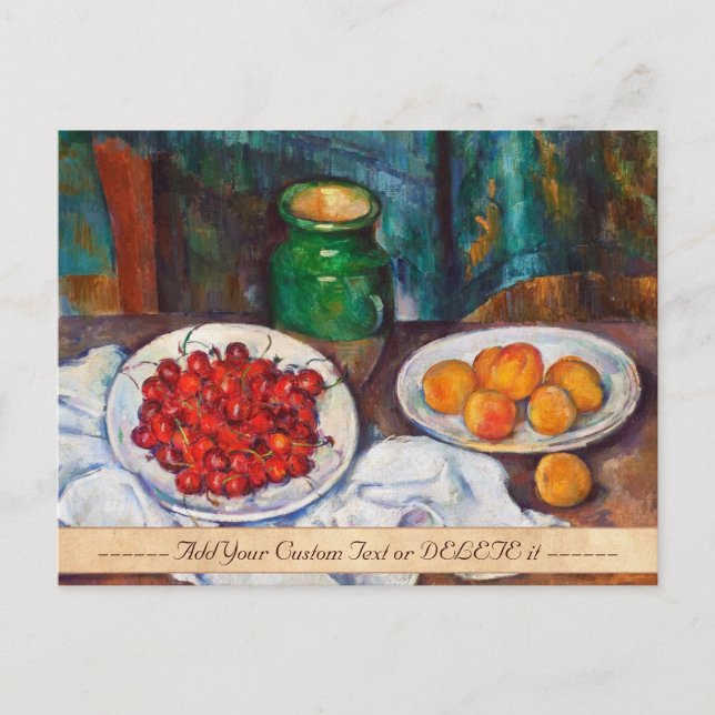 Paul Cezanne lebt noch mit Kirschen und Pfirsichen Postkarte (Vorderseite)