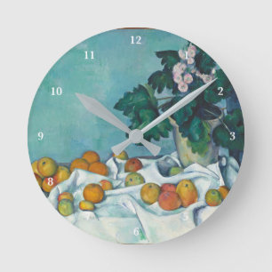 Paul Cézanne Still Life mit Äpfeln und Primrosen Runde Wanduhr