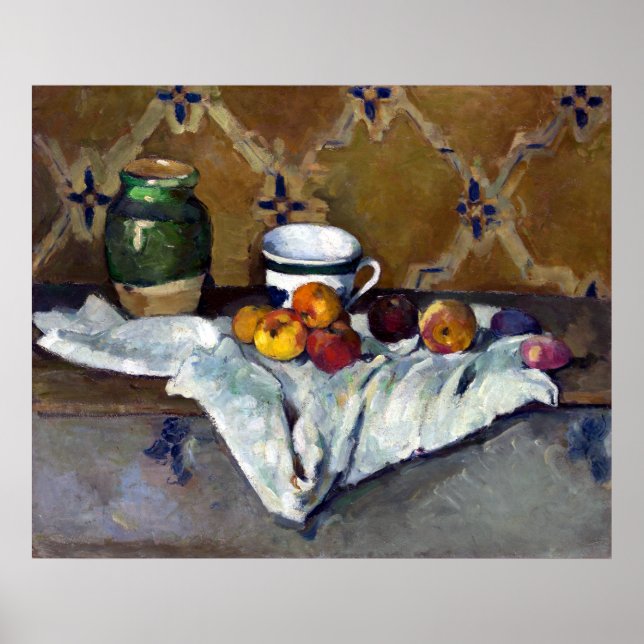 Paul Cezanne Still Life mit Jar, Cup und Äpfeln Poster (Vorne)