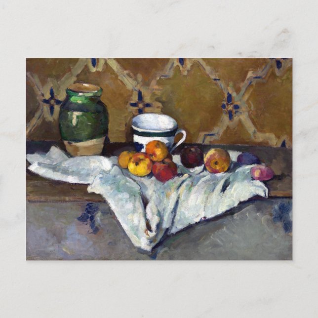 Paul Cezanne Still Life mit Jar, Cup und Äpfeln Postkarte (Vorderseite)