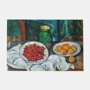 Paul Cezanne - Stilleben mit Kirschen und Pfirsich Fußmatte