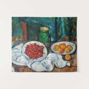 Paul Cezanne - Stilleben mit Kirschen und Pfirsich Wandteppich