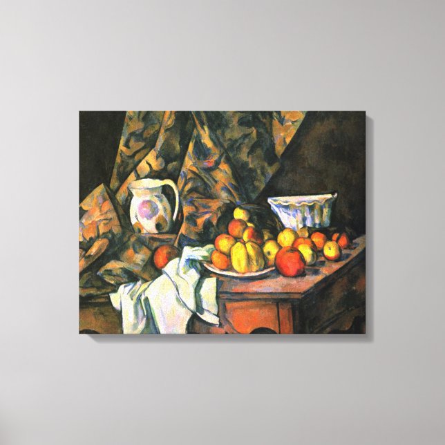 Paul Cezanne - Stillleben mit Äpfeln und Pfirsiche Leinwanddruck (Vorderseite)