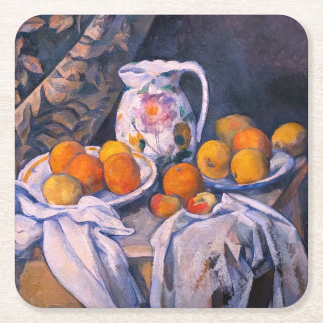 Paul Cezanne - Stillleben mit einem Vorhang Rechteckiger Pappuntersetzer (Vorderseite)