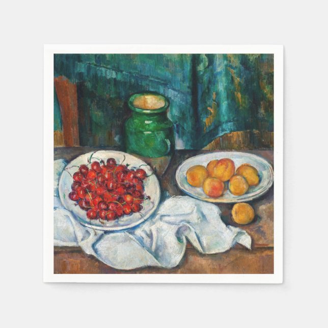 Paul Cezanne - Stillleben mit Kirschen und Peachs Serviette (Vorderseite)