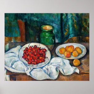 Paul Cezanne - Stillleben mit Kirschen und Pfirsic Poster