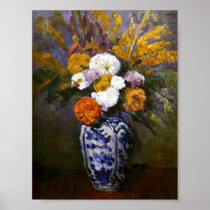 Paul Cezanne Vintage Dahlias in a Delft Vase Poster