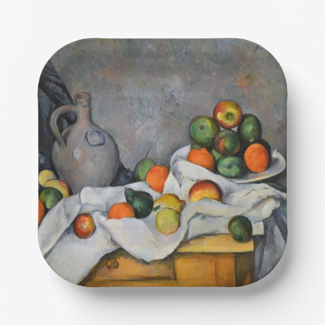 Paul Cezanne - Vorhang, Jug und Fruchtschale Pappteller (Vorderseite)