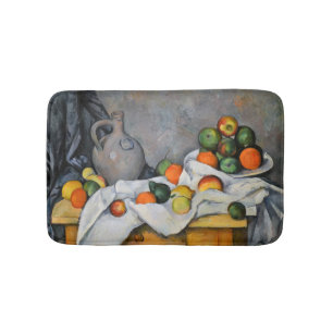 Paul Cezanne - Vorhang, Krug und Obstschale Badematte