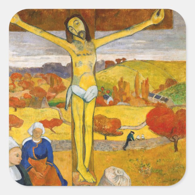 Paul Gauguin - Der gelbe Christus Quadratischer Aufkleber (Vorderseite)