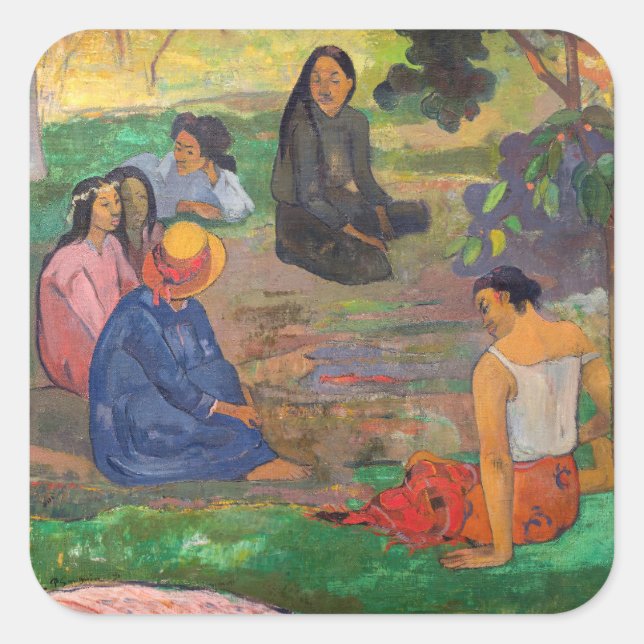 Paul Gauguin - Der Konversation / Parau Quadratischer Aufkleber (Vorderseite)
