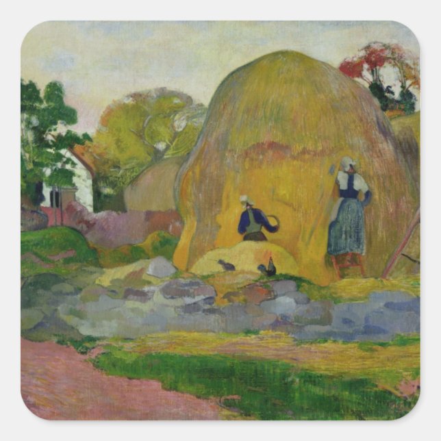 Paul Gauguin | Gelbe Haystacks oder Goldene Ernte Quadratischer Aufkleber (Vorderseite)