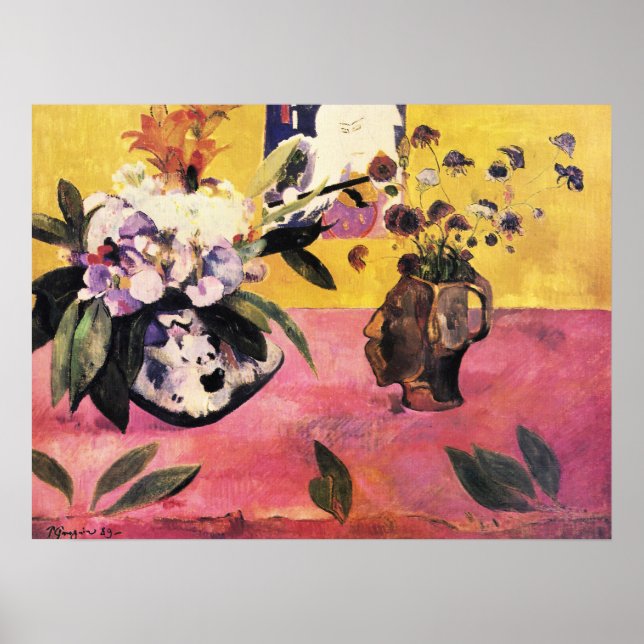 Paul Gauguin Head-Shaped Vase und Japanischer Holz Poster (Vorne)