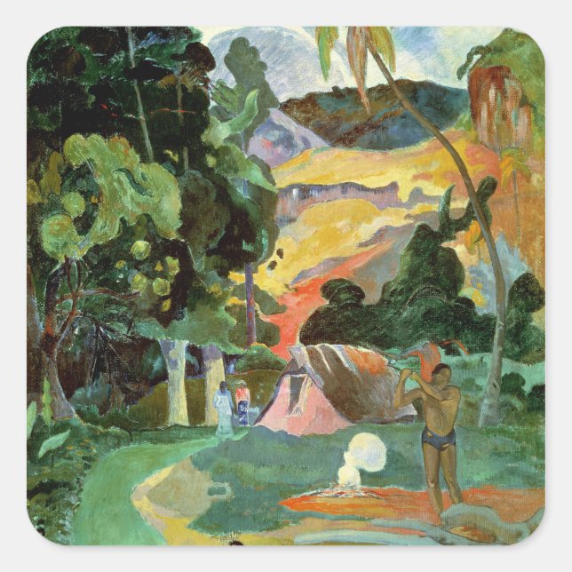 Paul Gauguin | Matamoe oder Landschaft mit Peacock Quadratischer Aufkleber (Vorderseite)