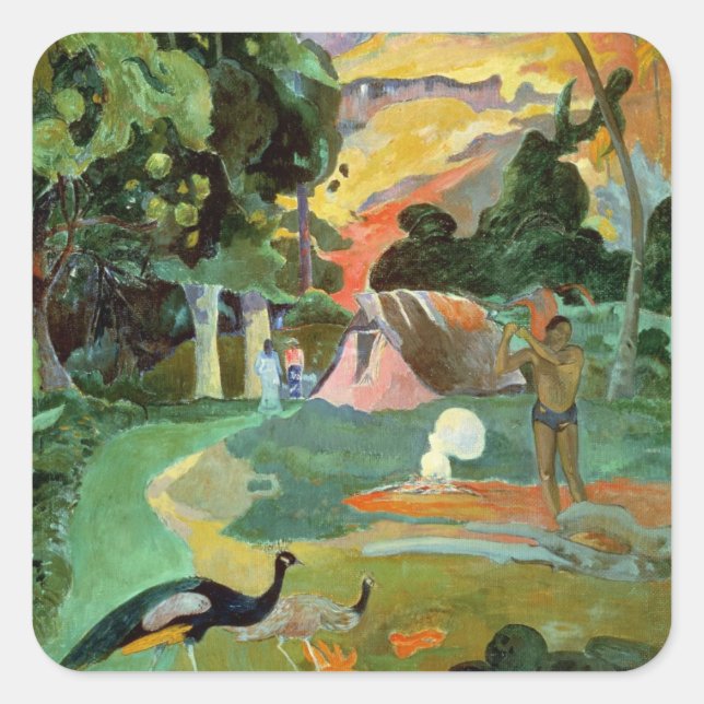 Paul Gauguin | Matamoe oder, Landschaft mit Pfaus Quadratischer Aufkleber (Vorderseite)