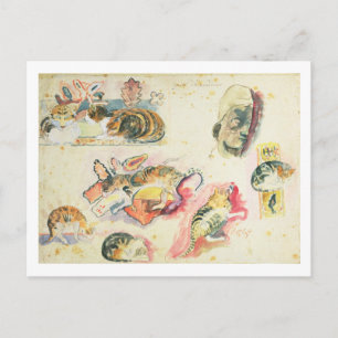 Paul Gauguin   Studie mit Katzen und Kopf (w/c am  Postkarte