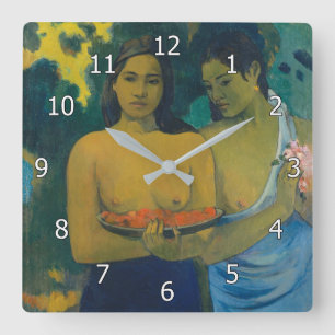 Paul Gauguin - Zwei Tahitianerinnen Quadratische Wanduhr