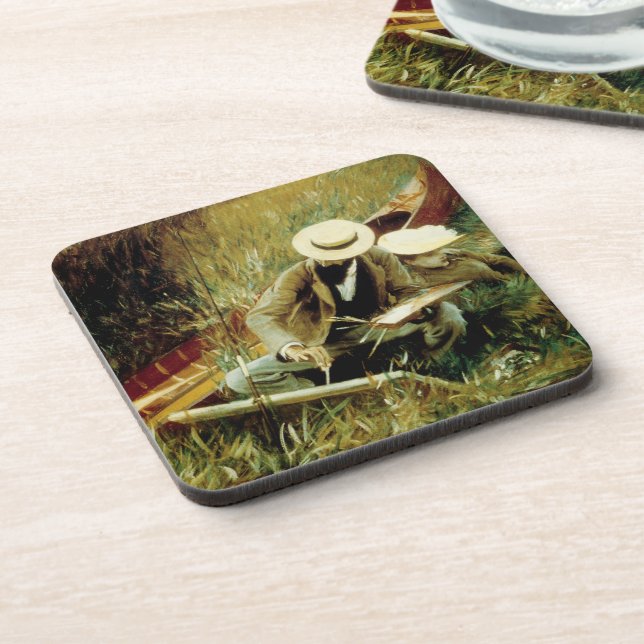 Paul Helleu Sketching mit seiner Ehefrau Getränkeuntersetzer (Linke Seite)