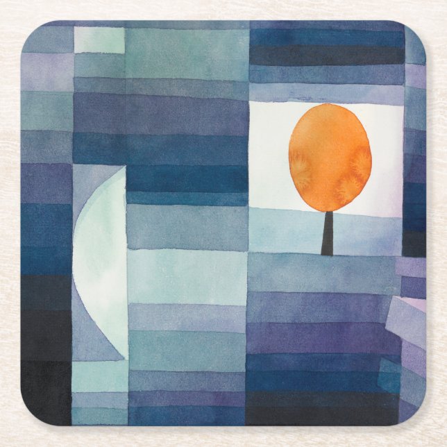 Paul Klee Abstrakt Tree Blue Painting Rechteckiger Pappuntersetzer (Vorderseite)