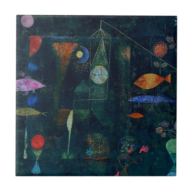 Paul Klee Fish Magic Abstrakte Malerei Grafik Fliese (Vorderseite)